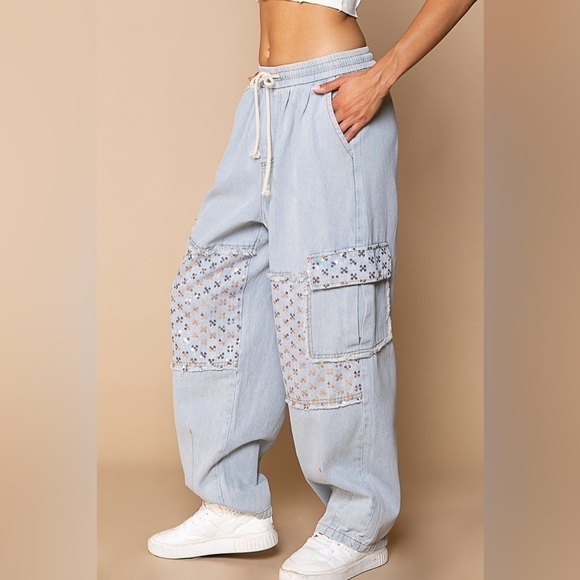 POL Pants - POL Adorable Baggy Denim Jeans Draw-string Slouchy Pants Sequins NEW